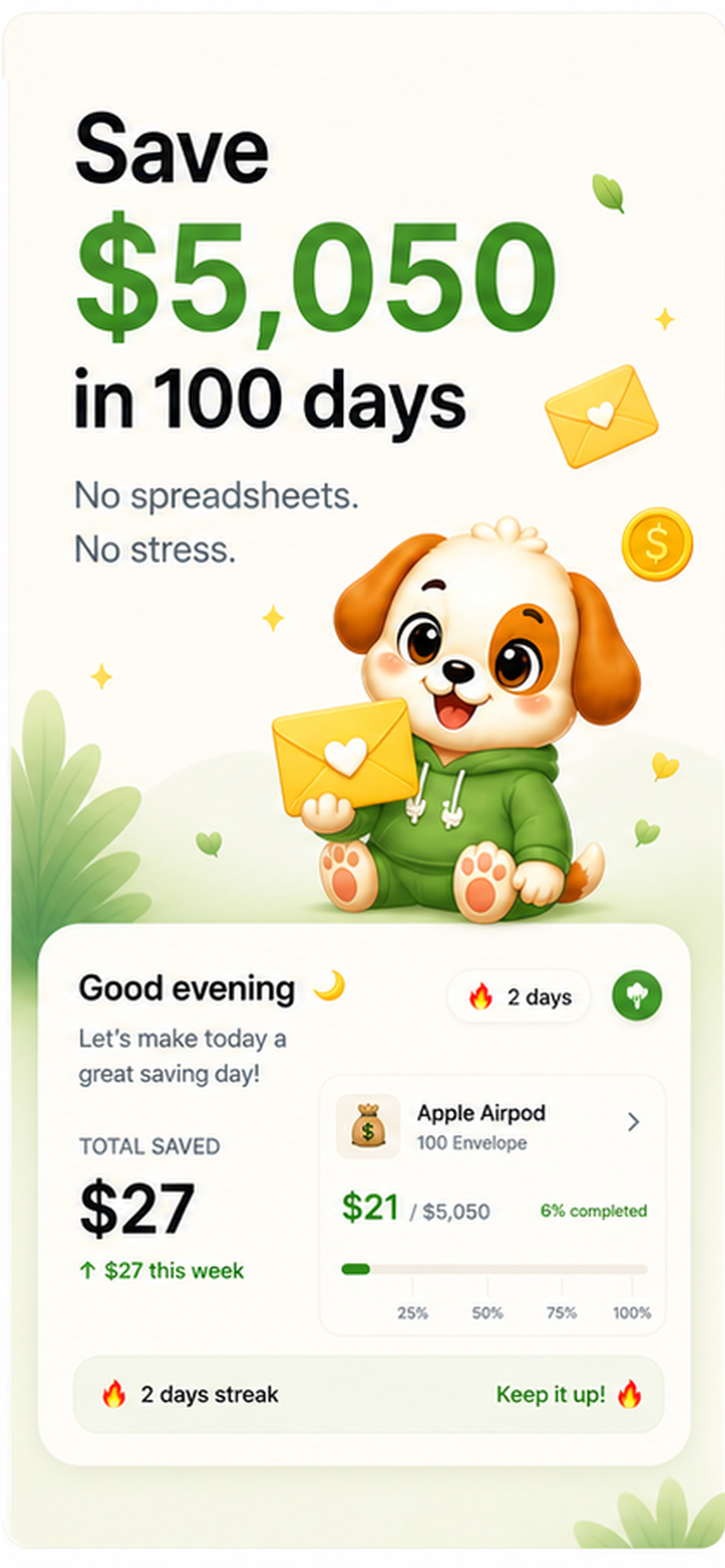 Savings Challenge app home screen showing $5,050 challenge progress